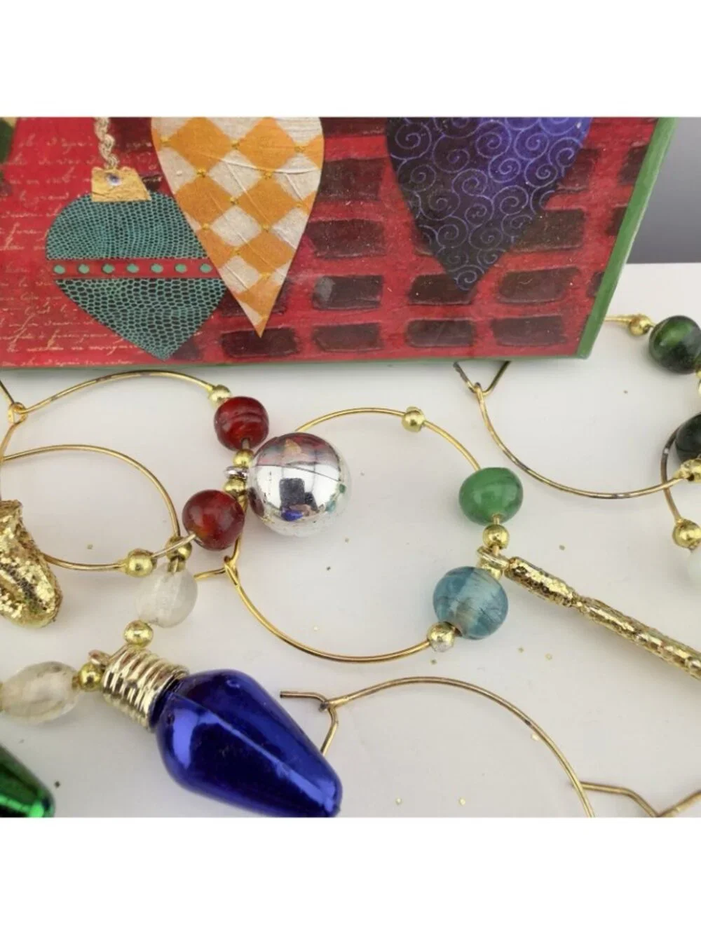 Holiday Wine Glass Charms Lot of 18 Bells Christmas Lights Presents French Horn